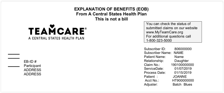 EOB section member subscriber info