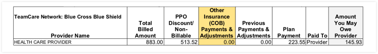 EOB section other insurance