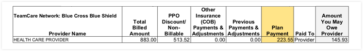 EOB section plan payment