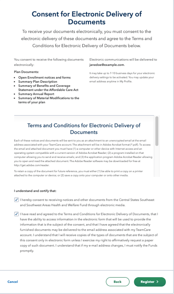 member registration step: electronic delivery consent by mail