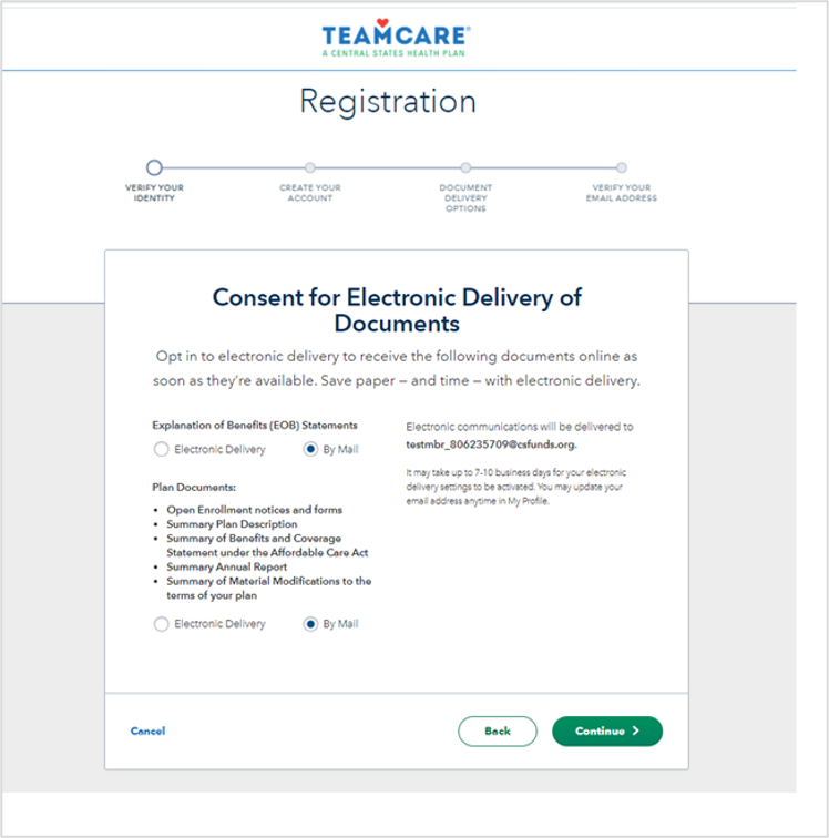 member registration step: electronic delivery consent