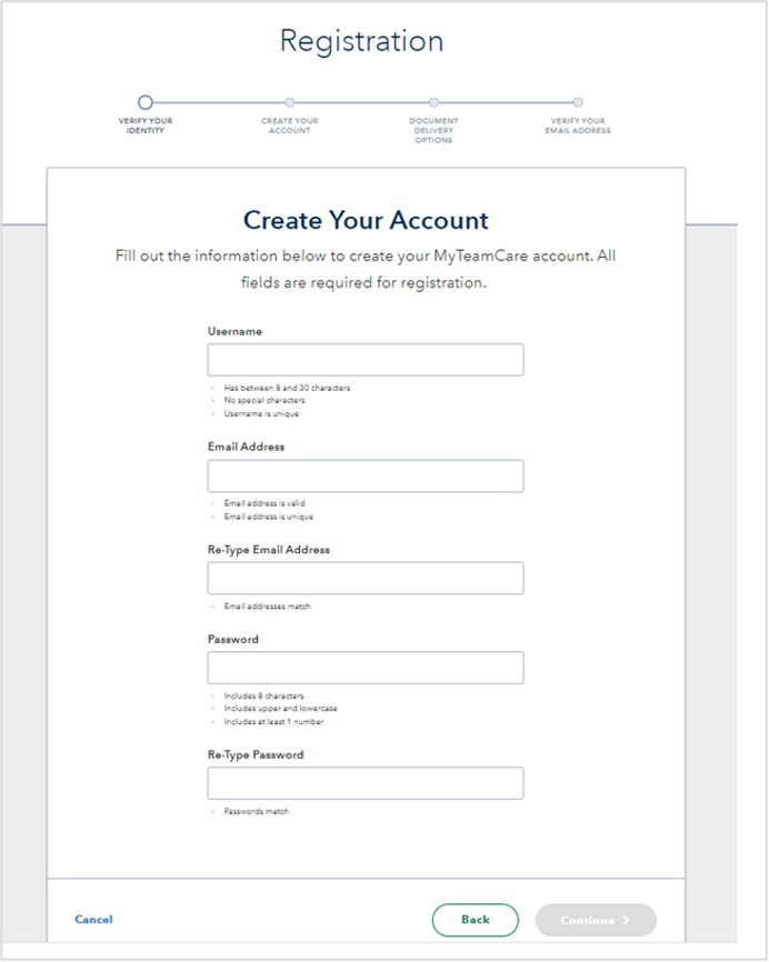 member registration step: create account