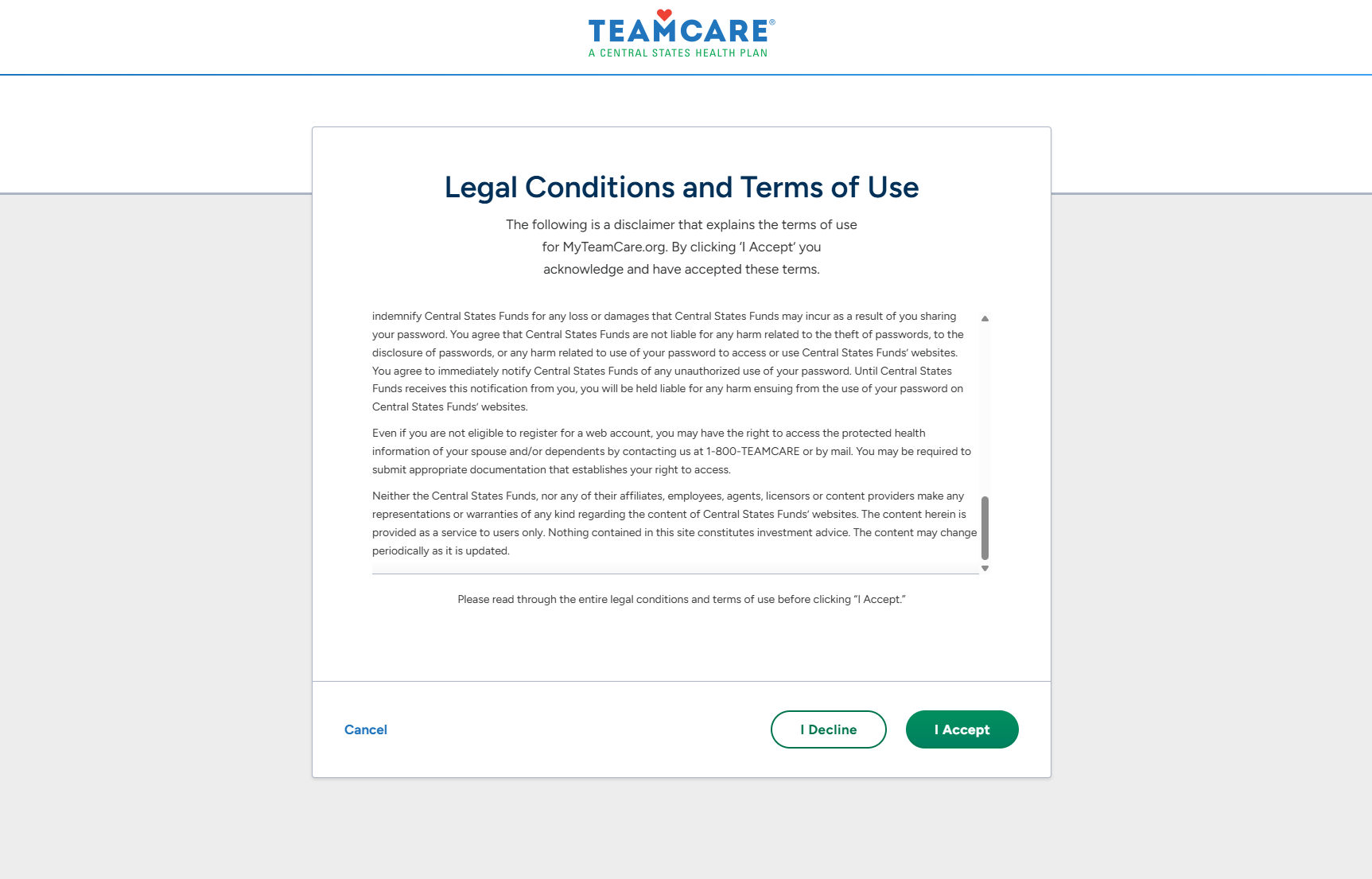 Accept terms of use