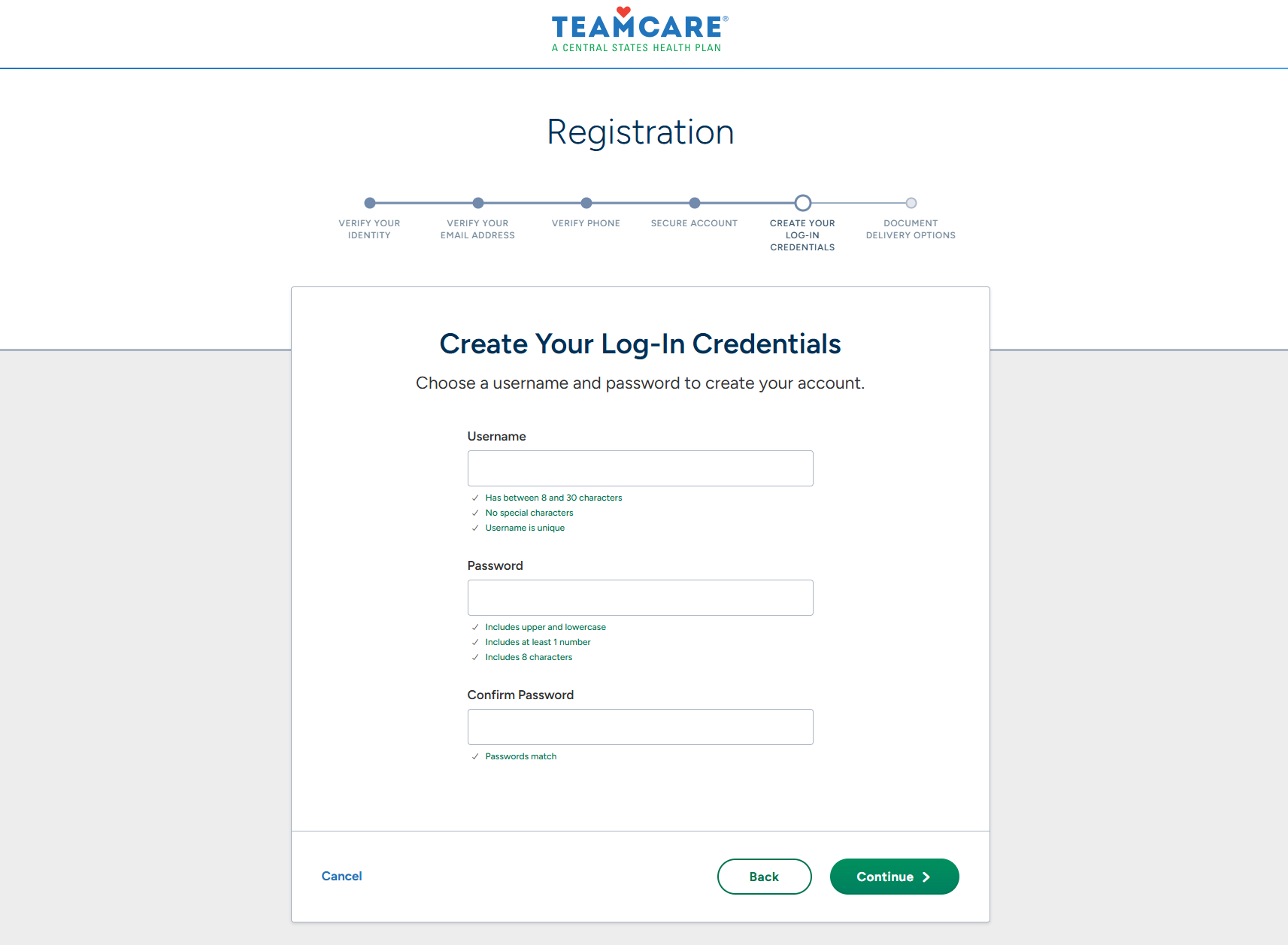 Create log-in credentials