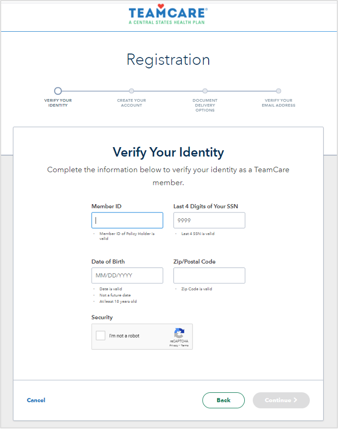 member registration step: verify identity