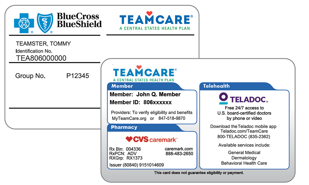 Sample medical ID cards front and back view