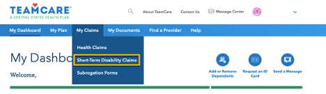 Short-Term Disability Claims Tab in My Claims.