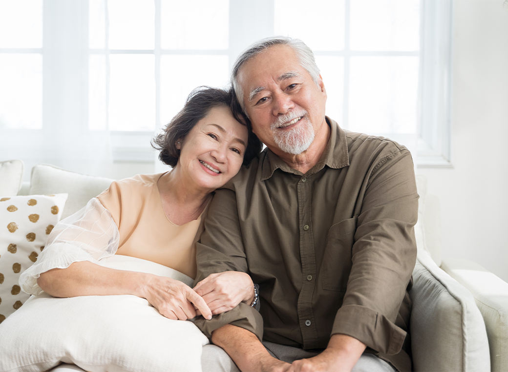 Asian senior couple smiling at the camera. Family mature couple portrait