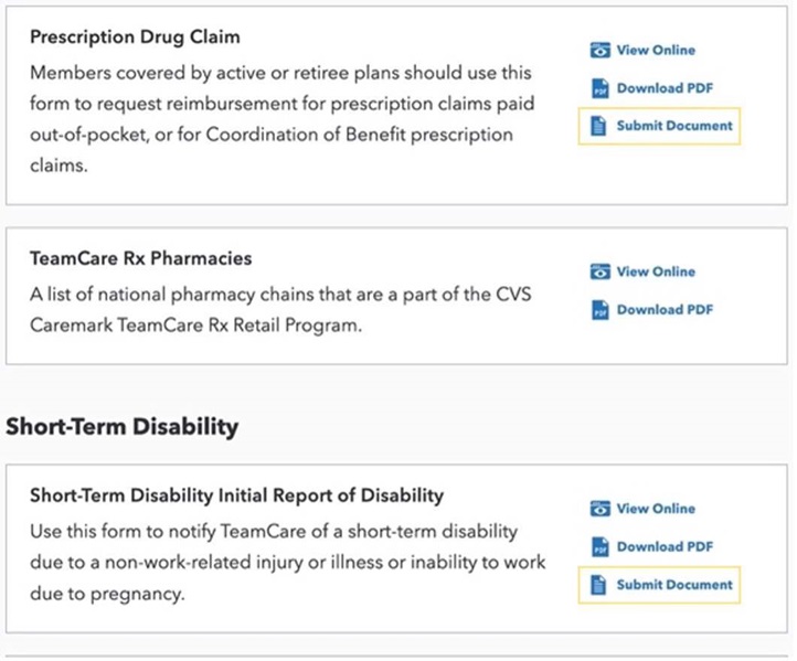 Submit document button on the Forms & Documents page. 