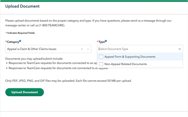 Upload document submission page. 