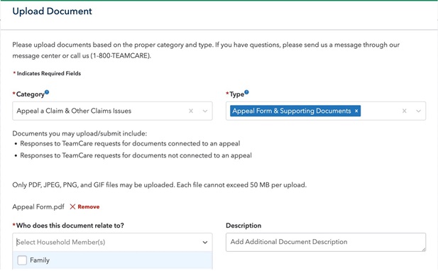 Upload document submission page. 