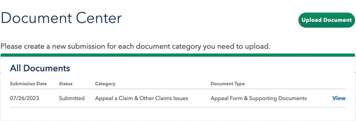 Document Center landing page with a document submission on the All Documents grid. 