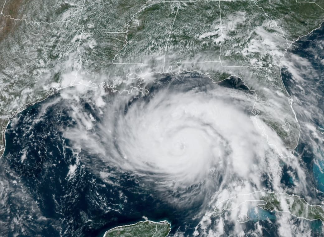 Aerial image of a hurricane over the southern United States.