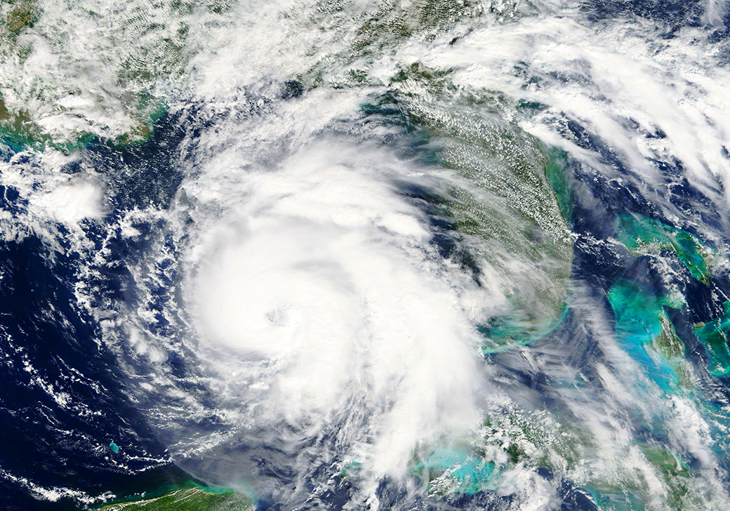 Aerial image of a hurricane over the southern United States.