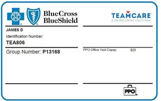 Blue Cross Blue Shield front side of the medical ID card.