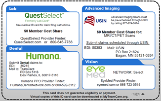 The back-end view of the ancillary Benefits ID card with the updated with the applicable prescription copay/coinsurance information.