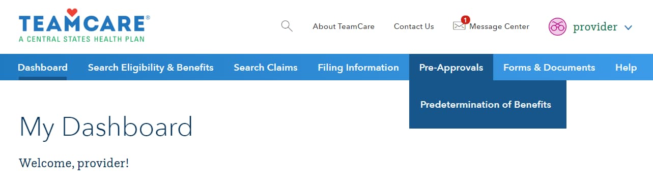 An image of the pre-approvals menu on the provider dashboard.